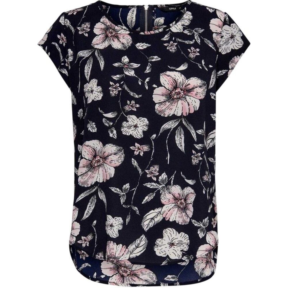 Only Womens/Ladies Vic Floral Crew Neck Short-Sleeved Blouse / Night Sky